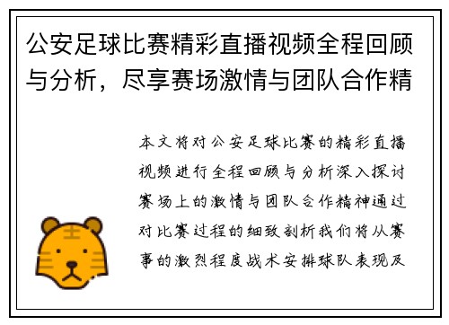 公安足球比赛精彩直播视频全程回顾与分析，尽享赛场激情与团队合作精神
